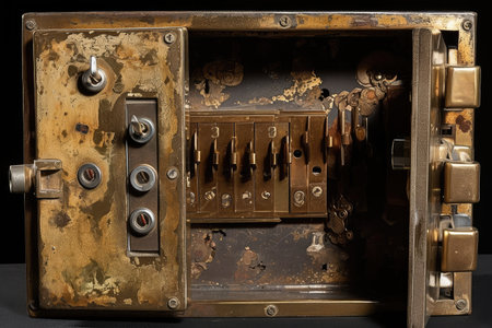 safe deposit box, with combination lock and key, from the first half of the 20th century, created with generative aiの素材