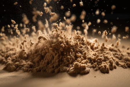 sand explosion in close-up, showcasing the details and textures of individual grains, created with generative aiの素材