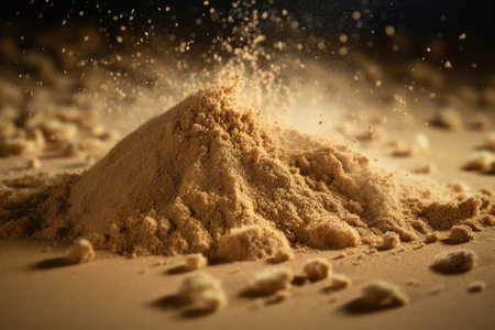 sand explosion in close-up, showcasing the details and textures of individual grains, created with generative aiの素材