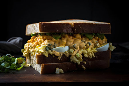 retro-inspired sandwich with sass and flare, featuring wacky ingredients such as egg salad and pickles, created with generative aiの素材