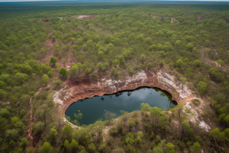 multiple sinkholes, each with its own unique features, in a natural and untouched landscape, created with generative aiの素材