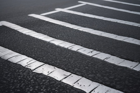 close-up of freshly repainted road surface, with new lines and textures visible, created with generative aiの素材