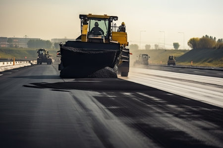 road contractor, working on cracked asphalt surface, applying new blacktop, created with generative aiの素材