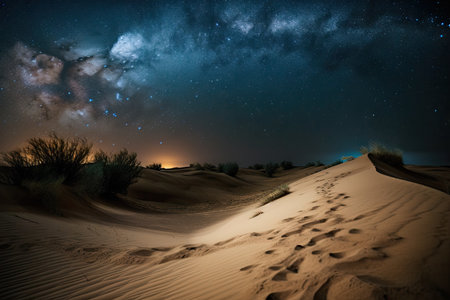 sand dunes with a starry night sky in the background, created with generative aiの素材