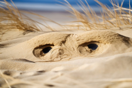sand dune with eyes and nose, forming a face in the sand, created with generative aiの素材