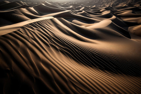 up-close view of intricate patterns formed by the movement and flow of sand dunes, created with generative aiの素材