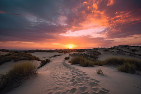 sand dunes and sunset, with clouds and colors transitioning from day to night, created with generative aiの素材
