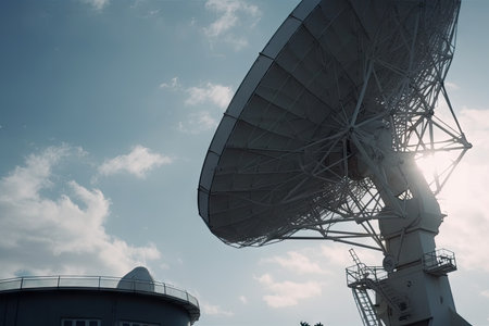 close-up of satellite dish, receiving signals from distant space probe, created with generative aiの素材