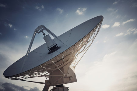 close-up of satellite dish, receiving signals from distant space probe, created with generative aiの素材