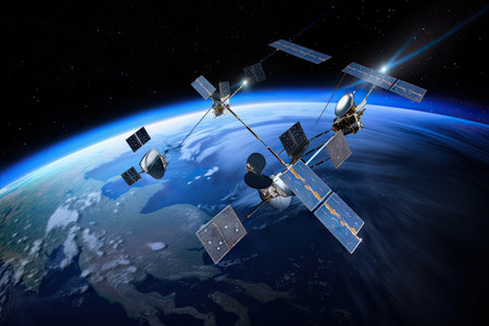 high-speed satellite data transmission from space to earth, created with generative aiの素材