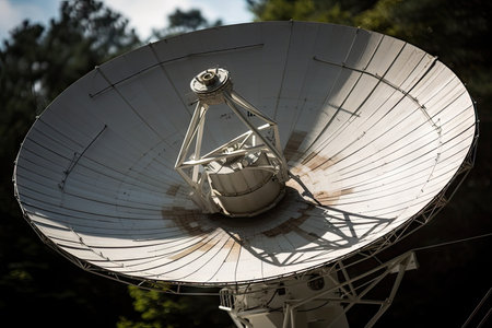 close-up of satellite dish, transmitting data back to earth, created with generative aiの素材