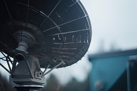 close-up of satellite dish, receiving signals from distant spacecraft, created with generative aiの素材