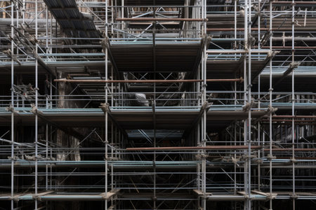 close-up of scaffolding made of metal pipes and cables, created with generative aiの素材
