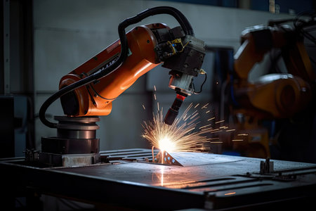 welding robot, welding intricate and delicate structures with precision, created with generative aiの素材