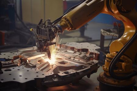 precision welding robot performing delicate weld on intricate sculpture, created with generative aiの素材