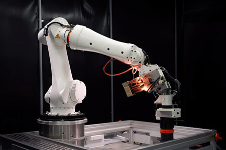 precision welding robot, welding components together for sophisticated medical device, created with generative aiの素材