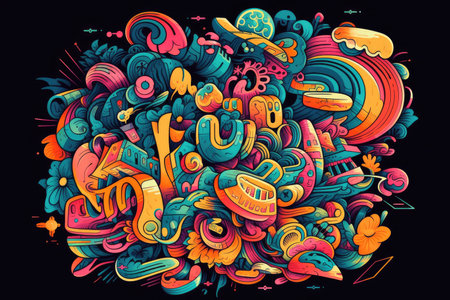 psychedelic lettering in the style of pop art and surrealism, created with generative aiの素材