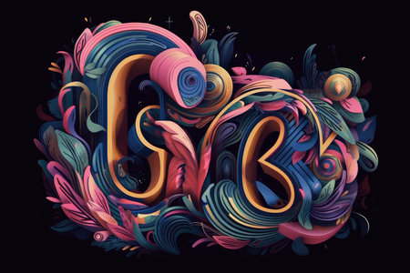 psychedelic lettering with rose and blue tones, created with generative aiの素材