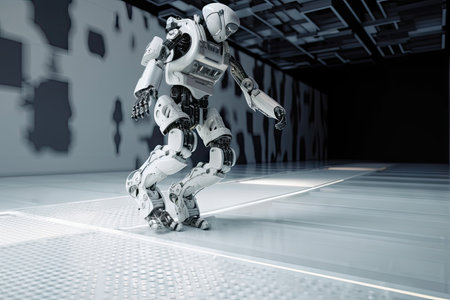 robot, running through programmed sequence of motions in virtual environment, created with generative aiの素材