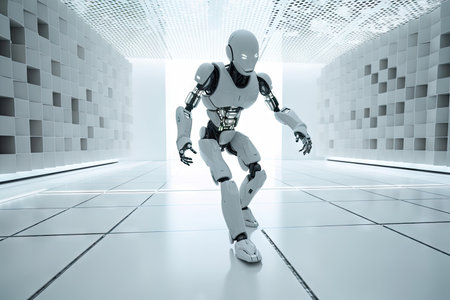 robot, running through programmed sequence of motions in virtual environment, created with generative aiの素材
