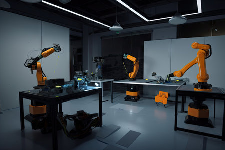 robot simulation, with virtual environment and objects for programming and testing, created with generative aiの素材