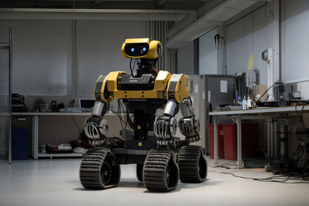 robot, fully equipped with sensors and devices, ready for a task in the simulated environment, created with generative aiの素材