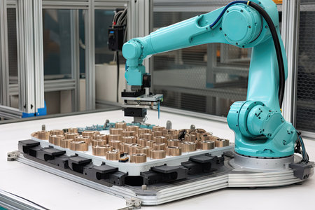 robot, assembling complex product with meticulous care, created with generative aiの素材