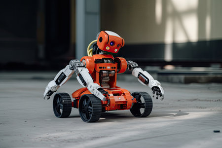 robot carrying out emergency response, such as rescue or evacuation, created with generative aiの素材