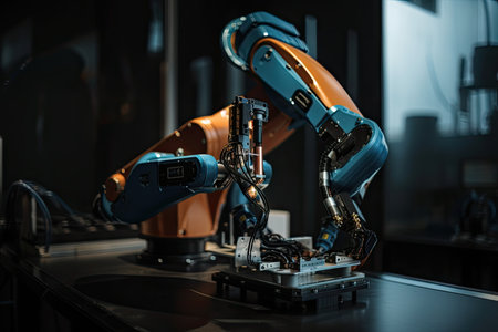 robotic arm performing intricate , with systems in place to prevent injuries, created with generative aiの素材