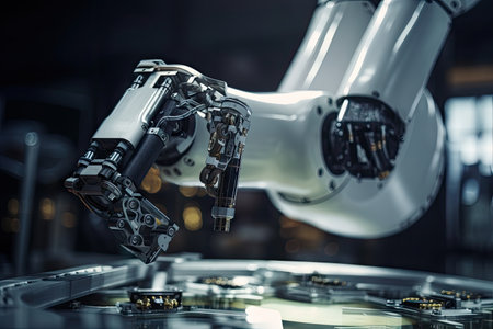 robotic arm performing intricate , with systems in place to prevent injuries, created with generative aiの素材