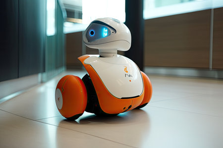 robot with advanced safety features, including fall detection and emergency shutoff in case of accident, created with generative aiの素材