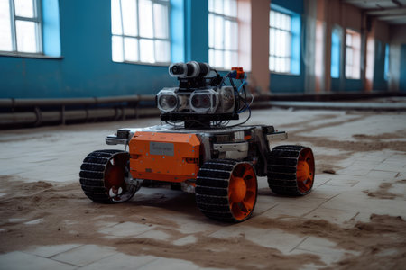 robot, with advanced sensors and cameras for seamless navigation in complex environment, created with generative aiの素材