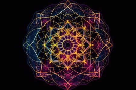 mandala of interconnected sacred geometry shapes and patterns, created with generative aiの素材