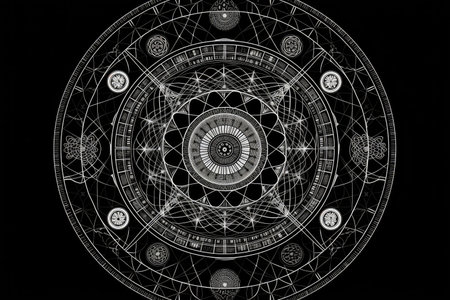 mandala of circles, triangles, and lines in sacred geometry pattern, created with generative aiの素材