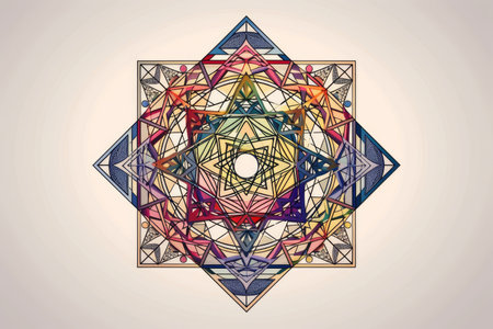 mandala of interlocking triangles in sacred geometry design, created with generative aiの素材