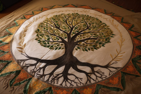 tree of life mandala, with each branch and leaf representing a part of the whole, created with generative aiの素材