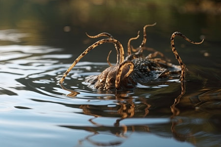 creatures tentacles writhing in the water, hunting for prey, created with generative aiの素材