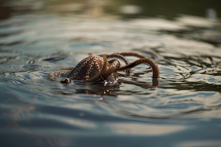 creatures tentacles writhing in the water, hunting for prey, created with generative aiの素材