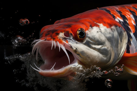 koi swim past sea monsters gaping jaws as it waits for its next meal, created with generative aiの素材