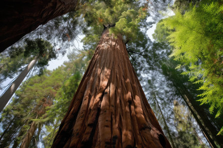 majestic sequoia with its trunk and limbs towering overhead, created with generative aiの素材