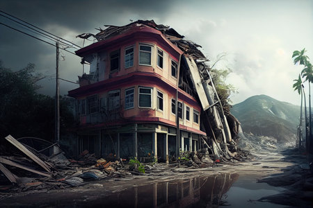 strong effects of natural disasters in form of aftershocks aftermath earthquake, created with generative aiの素材