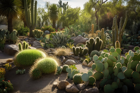 cacti garden with succulents and other desert plants, created with generative aiの素材