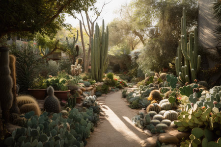 cacti garden with succulents and other desert plants, created with generative aiの素材