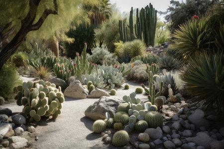 cacti garden with succulents and other desert plants, created with generative aiの素材
