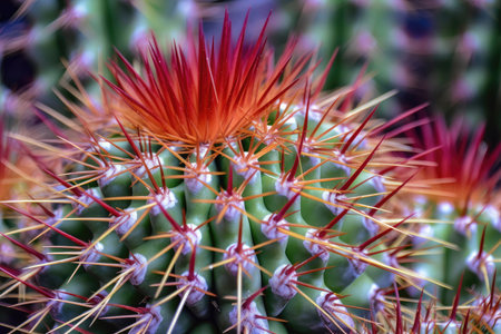 close-up of cactis thorny and colorful spines, created with generative aiの素材