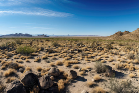panorama of endless desert, with cacti in the foreground, created with generative aiの素材