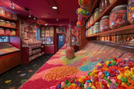 candy shop with vibrant colors and sweet treats for everyone, created with generative aiの素材