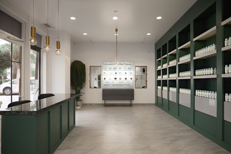 cannabis dispensary with sleek, modern design and minimalist elements in sleek, modern environment, created with generative aiの素材