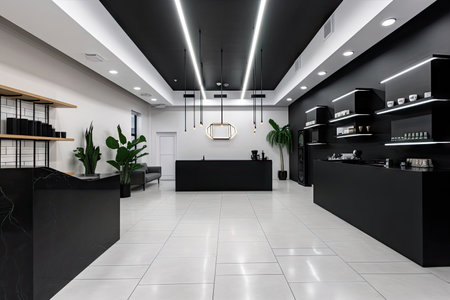 edgy and modern dispensary with sleek furnishings and minimalist design, created with generative aiの素材