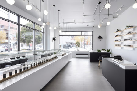 edgy and modern dispensary with sleek furnishings and minimalist design, created with generative aiの素材
